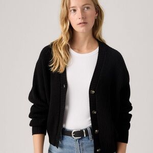 NWOT Levi’s Women's Black Ribbed Cardigan Sweater XS Relaxed Fit